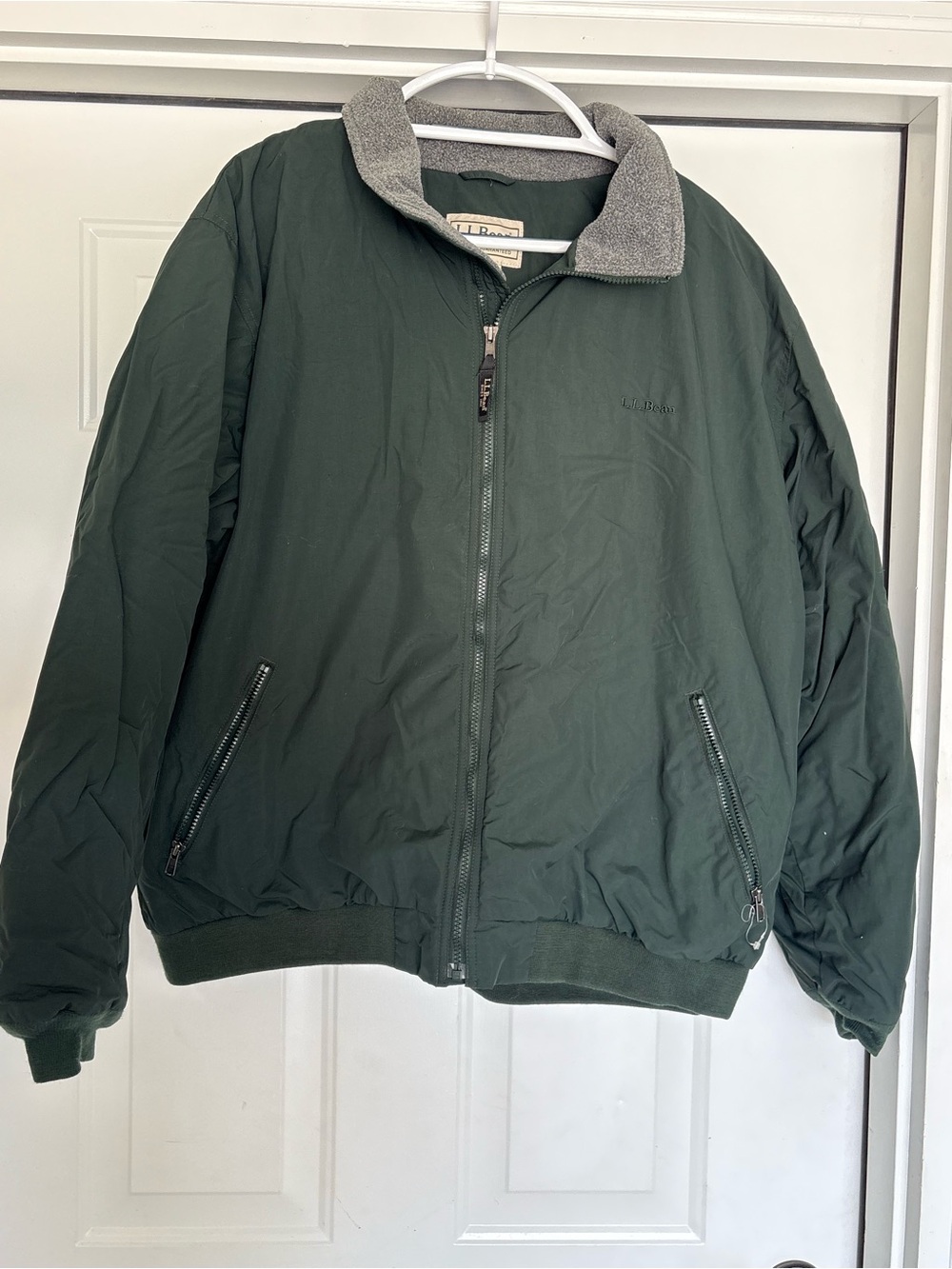 L.L. Bean Forest Green Bomber Jacket with Heather Gray Collar